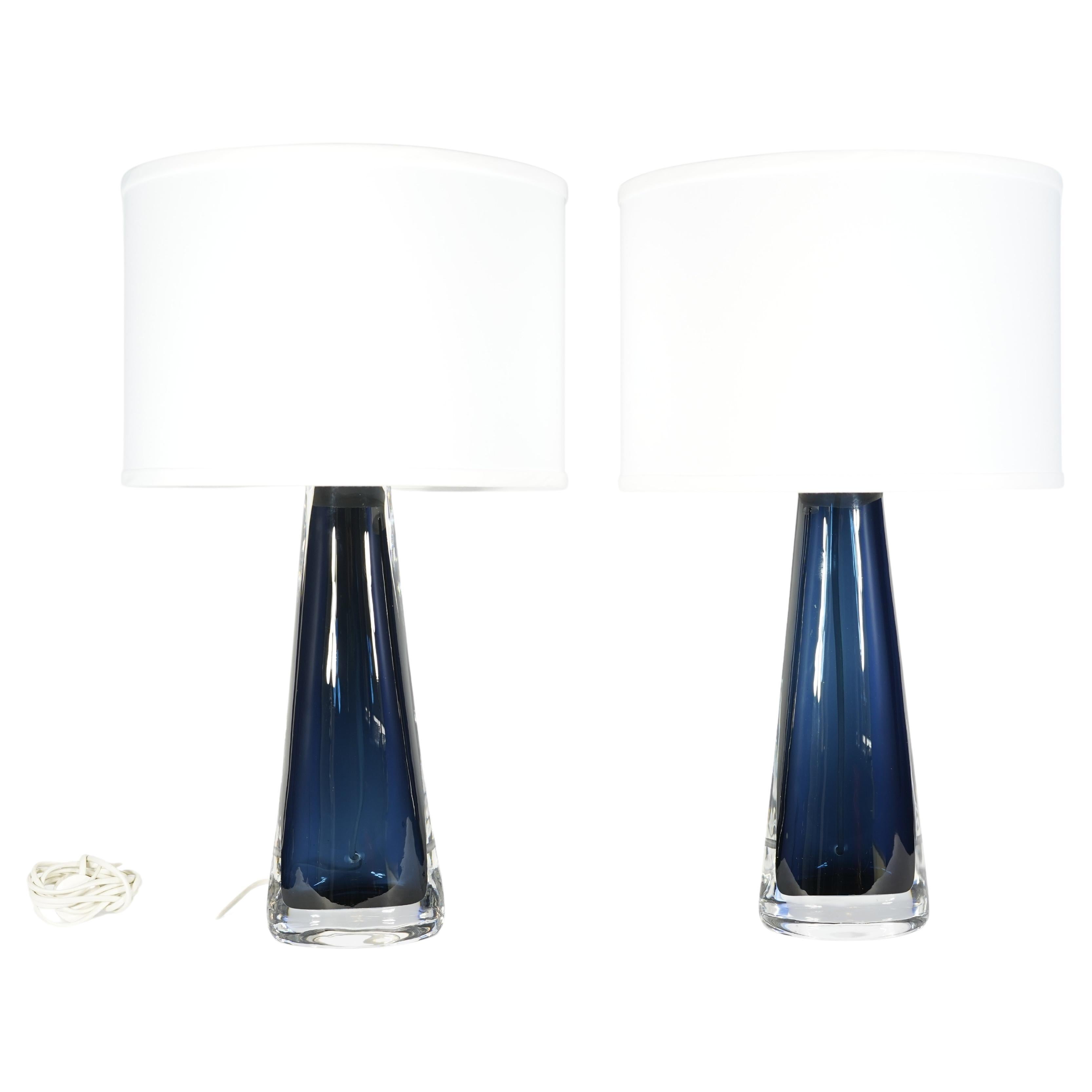 Dark Blue Glass Orrefors Lamps by Carl Fagerlund Orrefors, Sweden, 1970