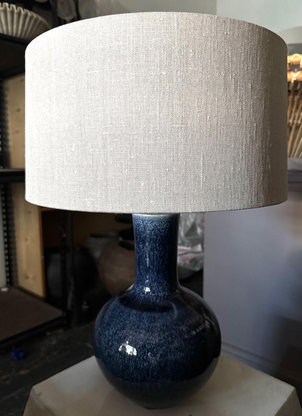 Chinese Dark Blue Glazed Pair Table Lamps With Shades, China, Contemporary