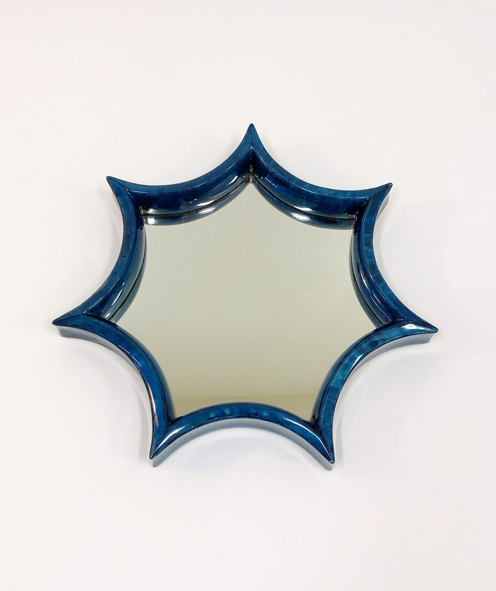 Late 20th Century Dark Blue Goatskin Wall Mirror