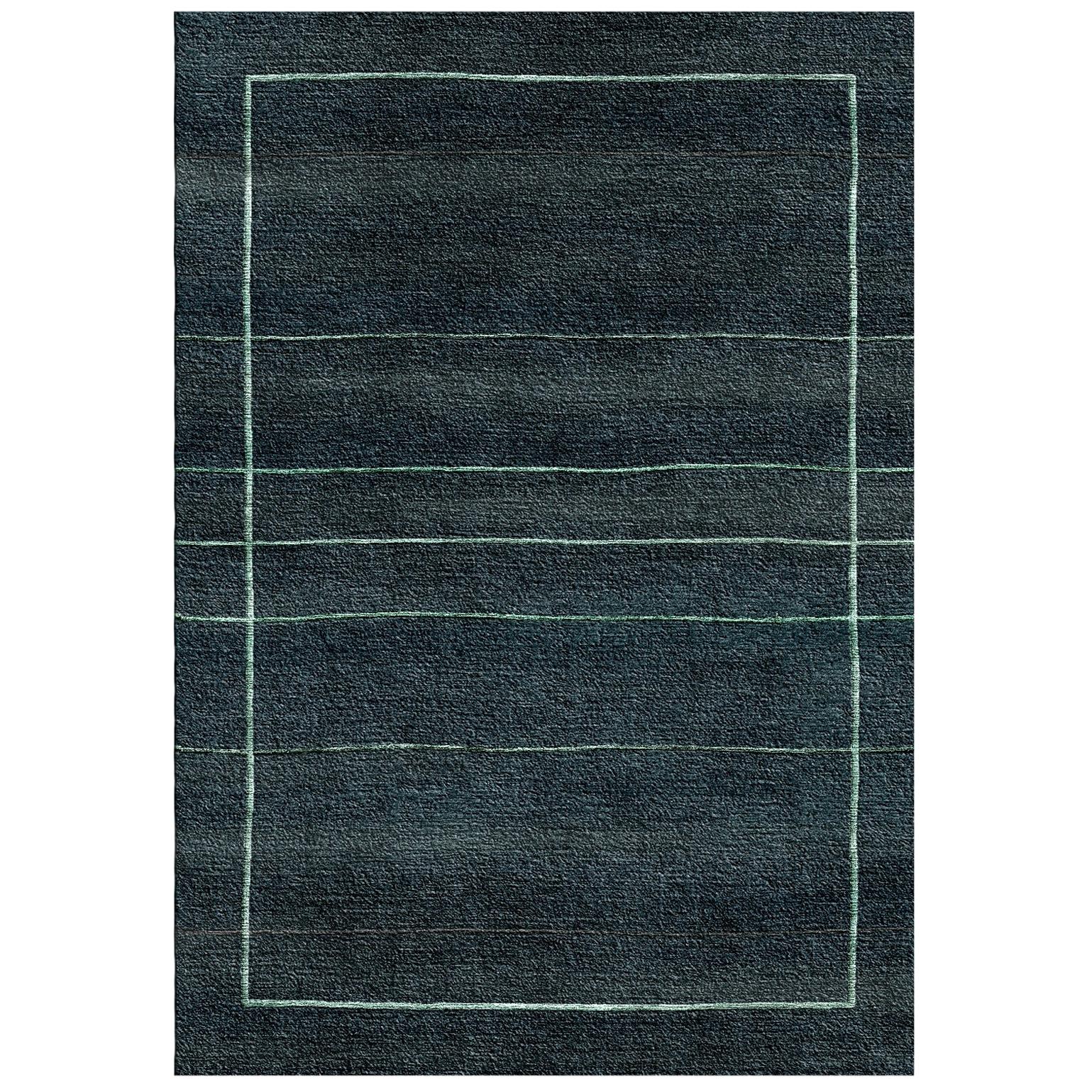 Dark Blue Handmade Wool and Silk Rug from Scandinavian Collection by Gordian For Sale