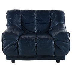 Dark Blue Italian Leather Armchair Lounge Chair in the Manner of De Sede DS-600