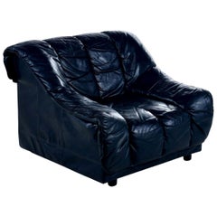 Dark Blue Italian Leather Armchair Lounge Chair in the Manner of De Sede DS-600