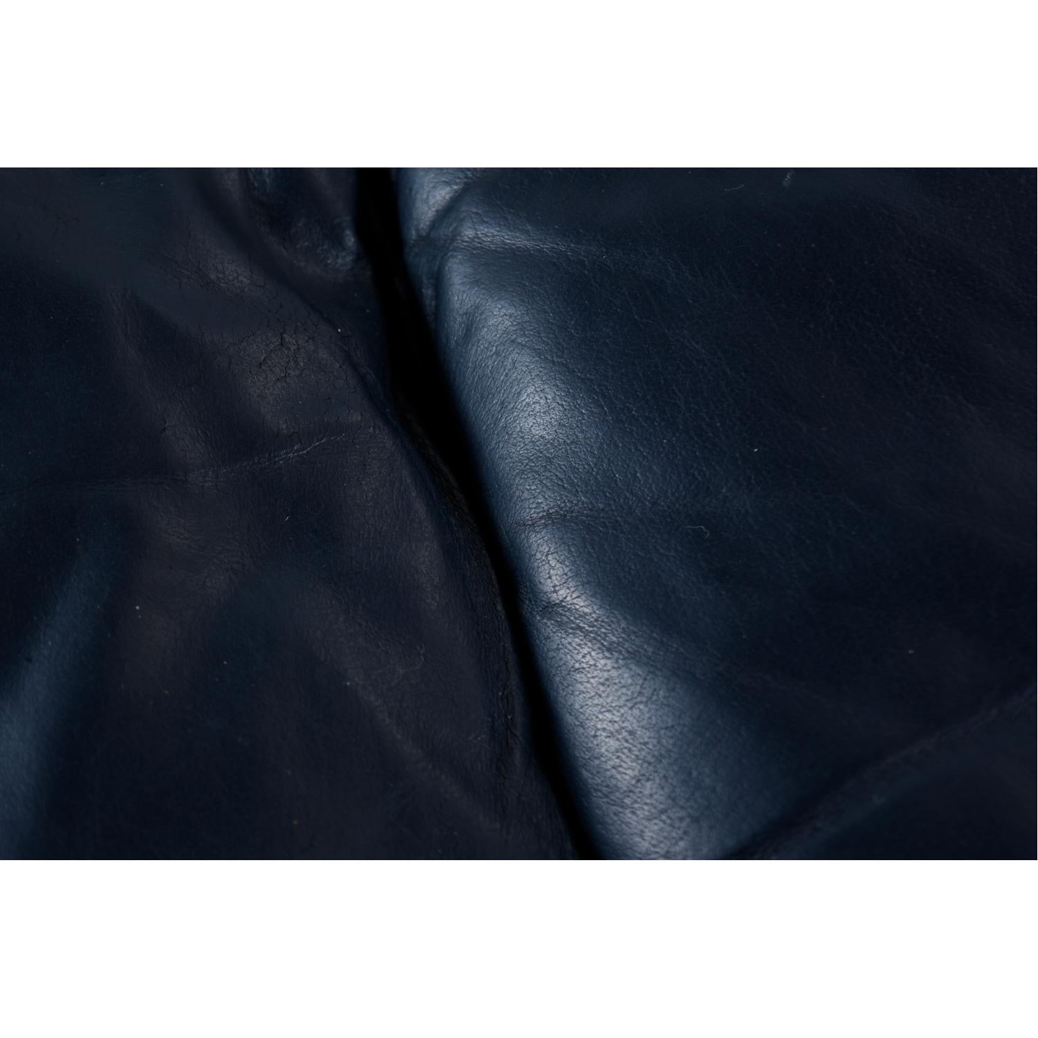 American Dark Blue Italian Leather Sofa in the Manner of De Sede