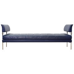 Dark Blue Leather and Chromed Steel Bench Hydra Model for Poltrona Frau, 1990s