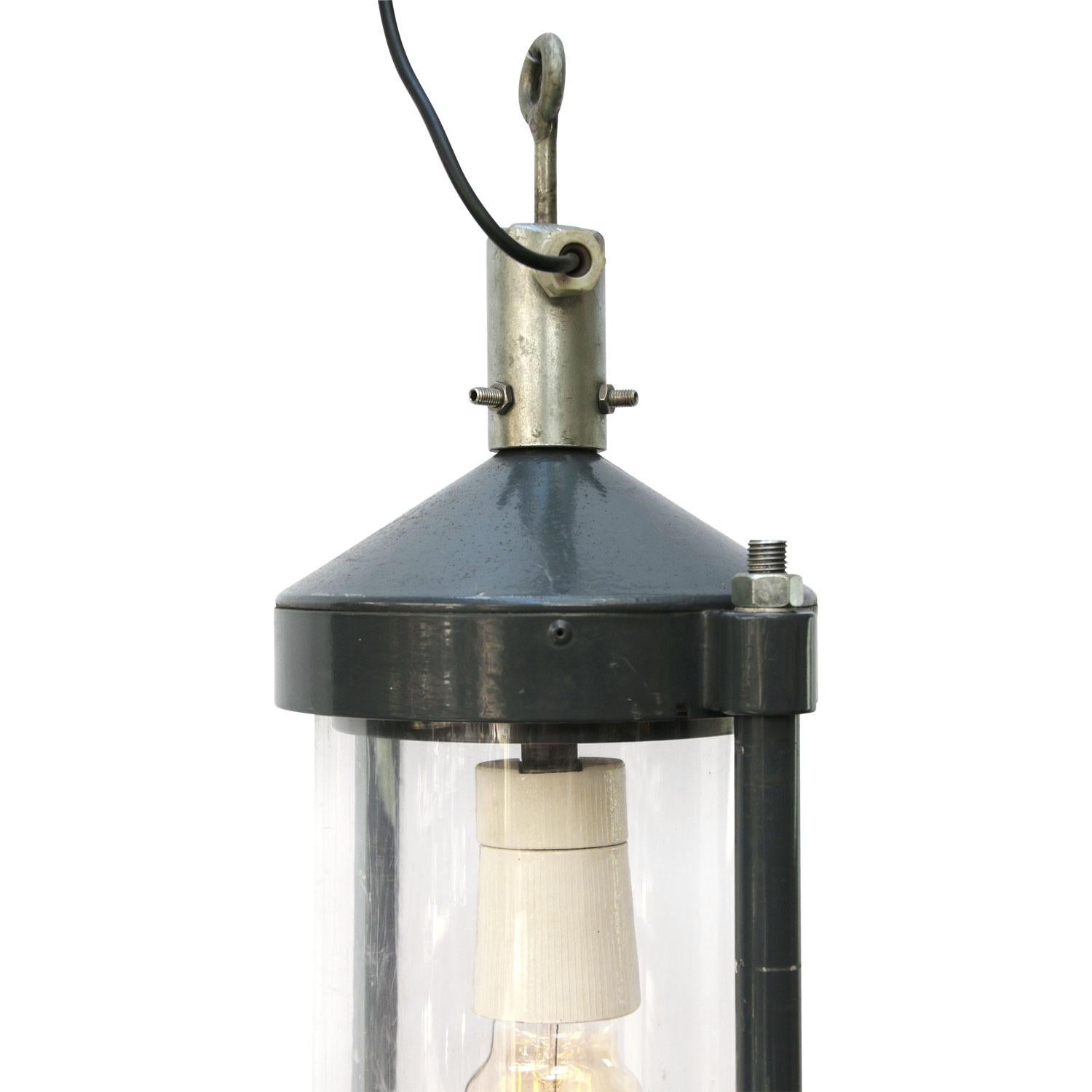 Dark Blue Metal Vintage Industrial Clear Pendant Light In Good Condition In Amsterdam, NL