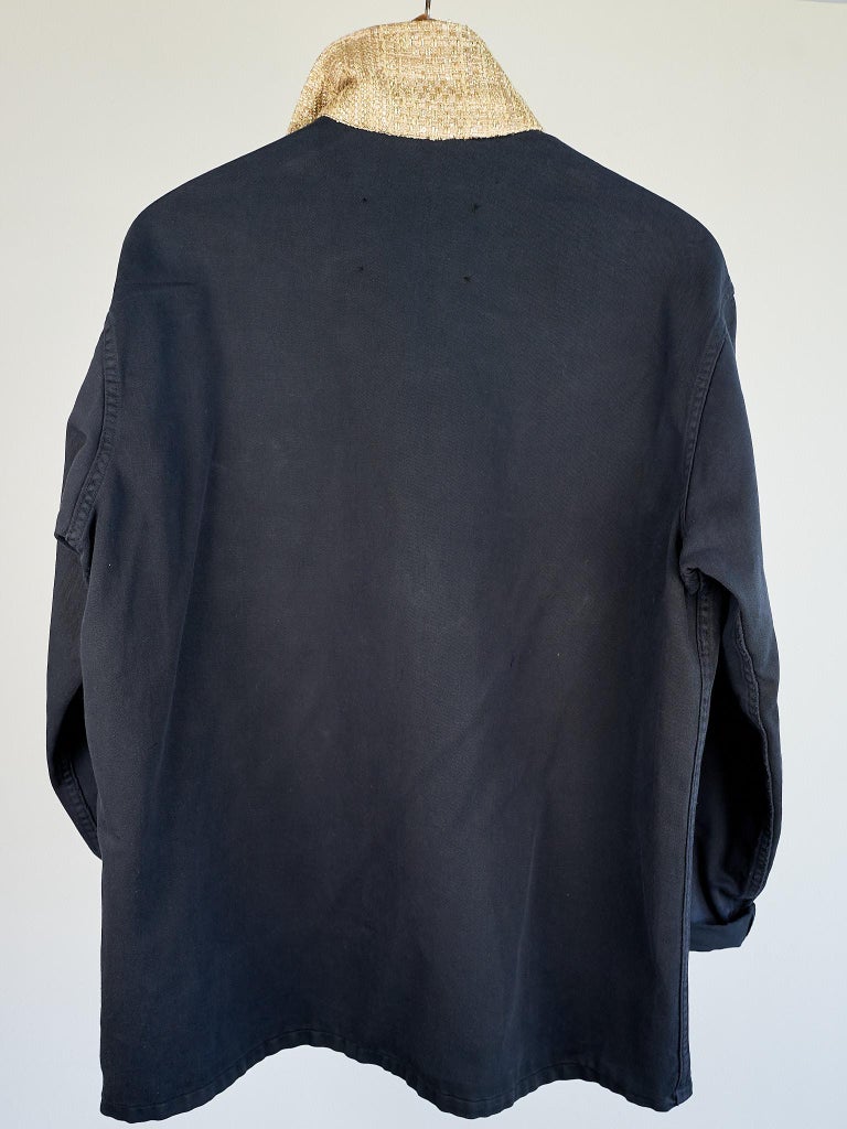 Dark Blue Military Jacket Gold Lurex Tweed Gold Tone Buttons J Dauphin