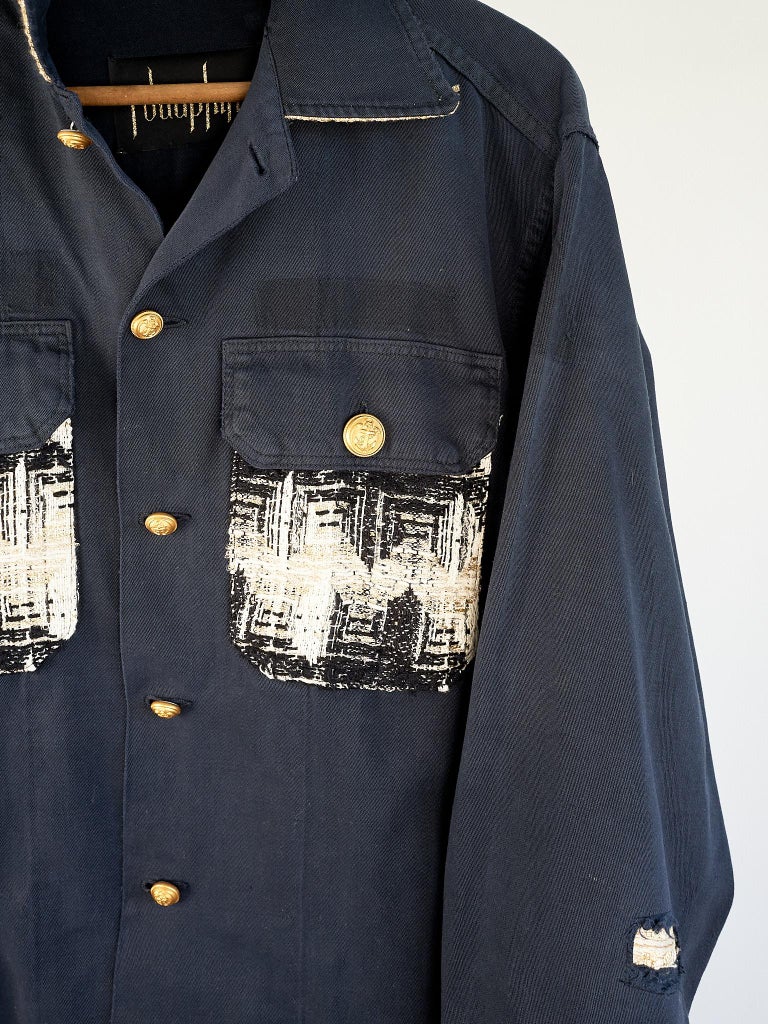 Dark Blue Military Jacket Gold Lurex Tweed Gold Tone Buttons J Dauphin