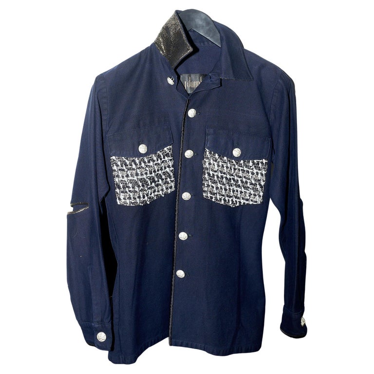 Dark Blue Military Jacket Silver Buttons Tweed Pockets Gold Collar J