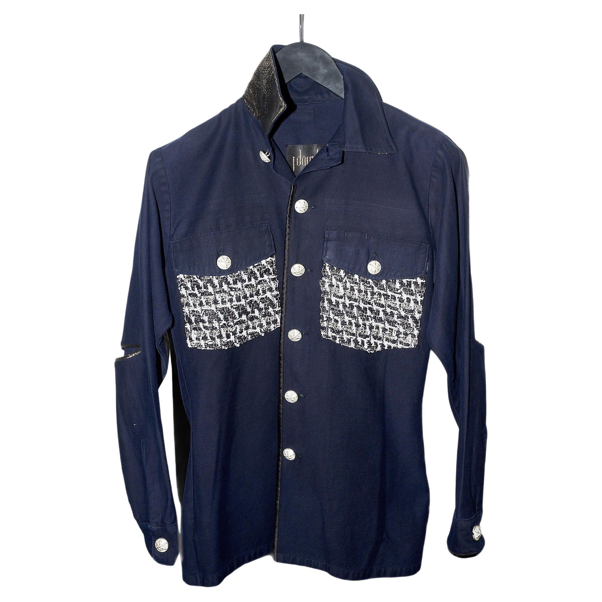 Dark Blue Military Jacket Gold Lurex Tweed Gold Tone Buttons J Dauphin