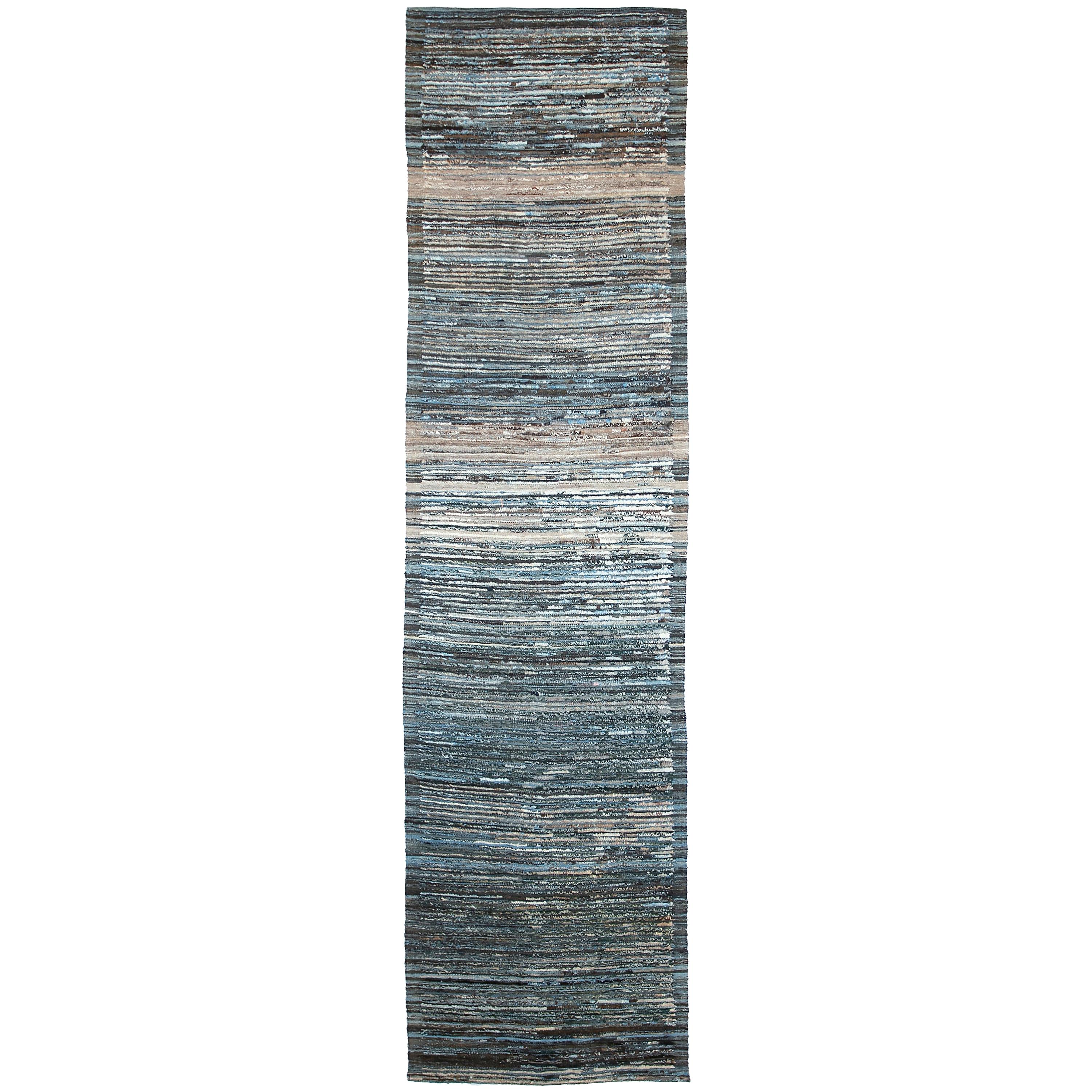 Nazmiyal Collection Dark Blue Modern Moroccan Style Runner. 3ft 1 in x 12ft 3 in