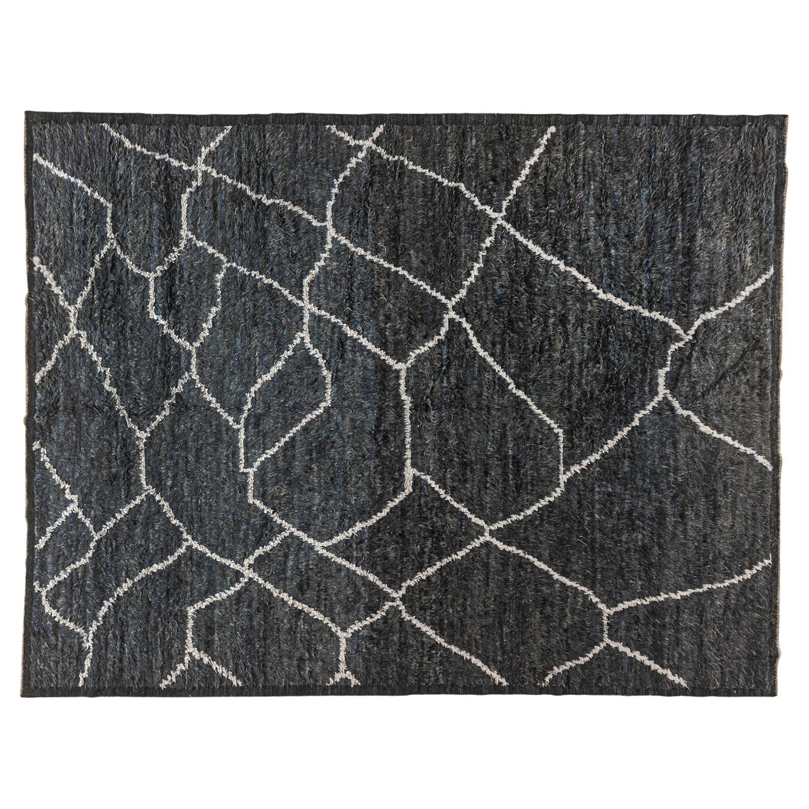 Dark Blue Moroccan Inspired Area Rug For Sale