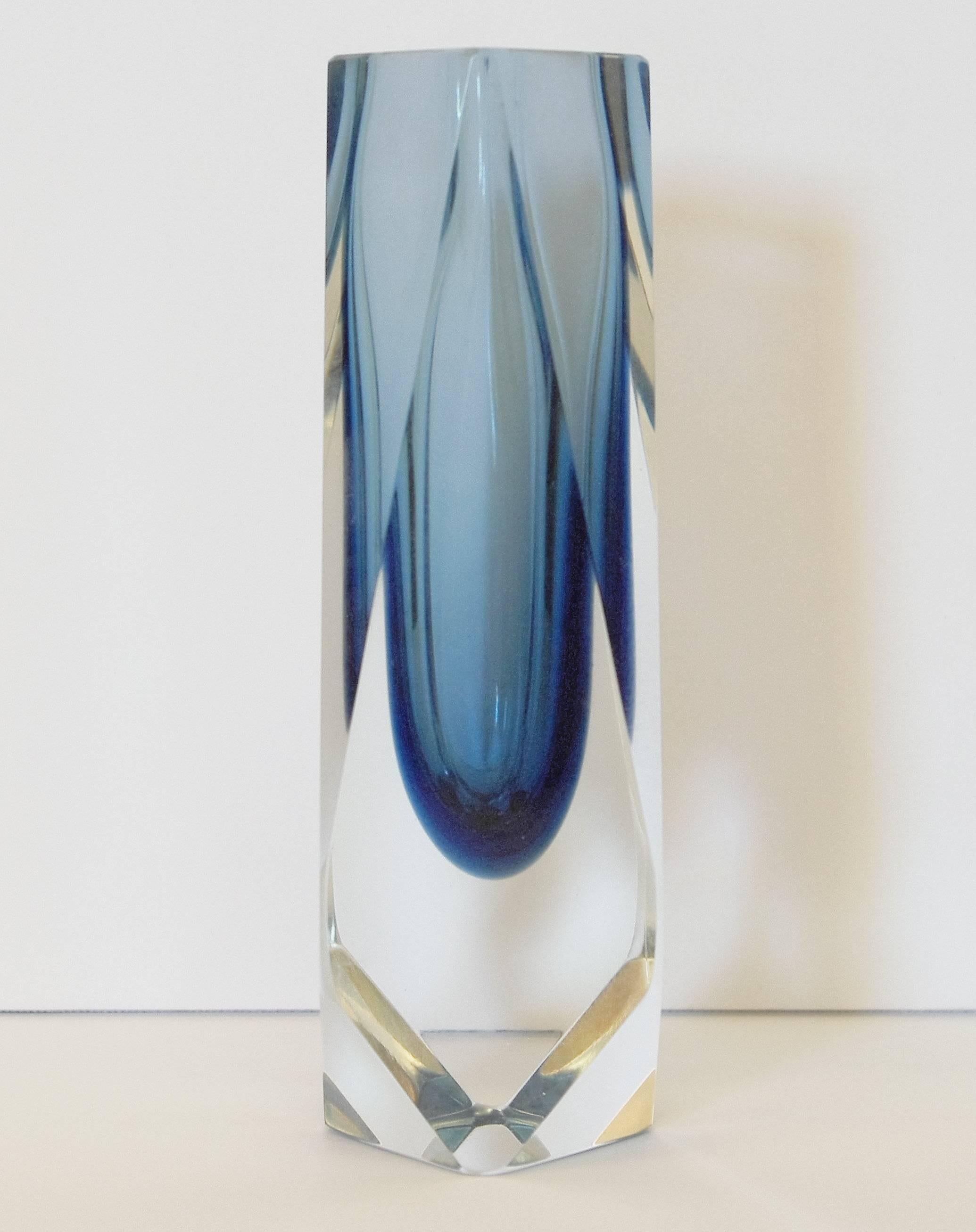 Mid-Century Modern Dark Blue Murano Glass Sommerso Faceted Vase by Mandruzzato