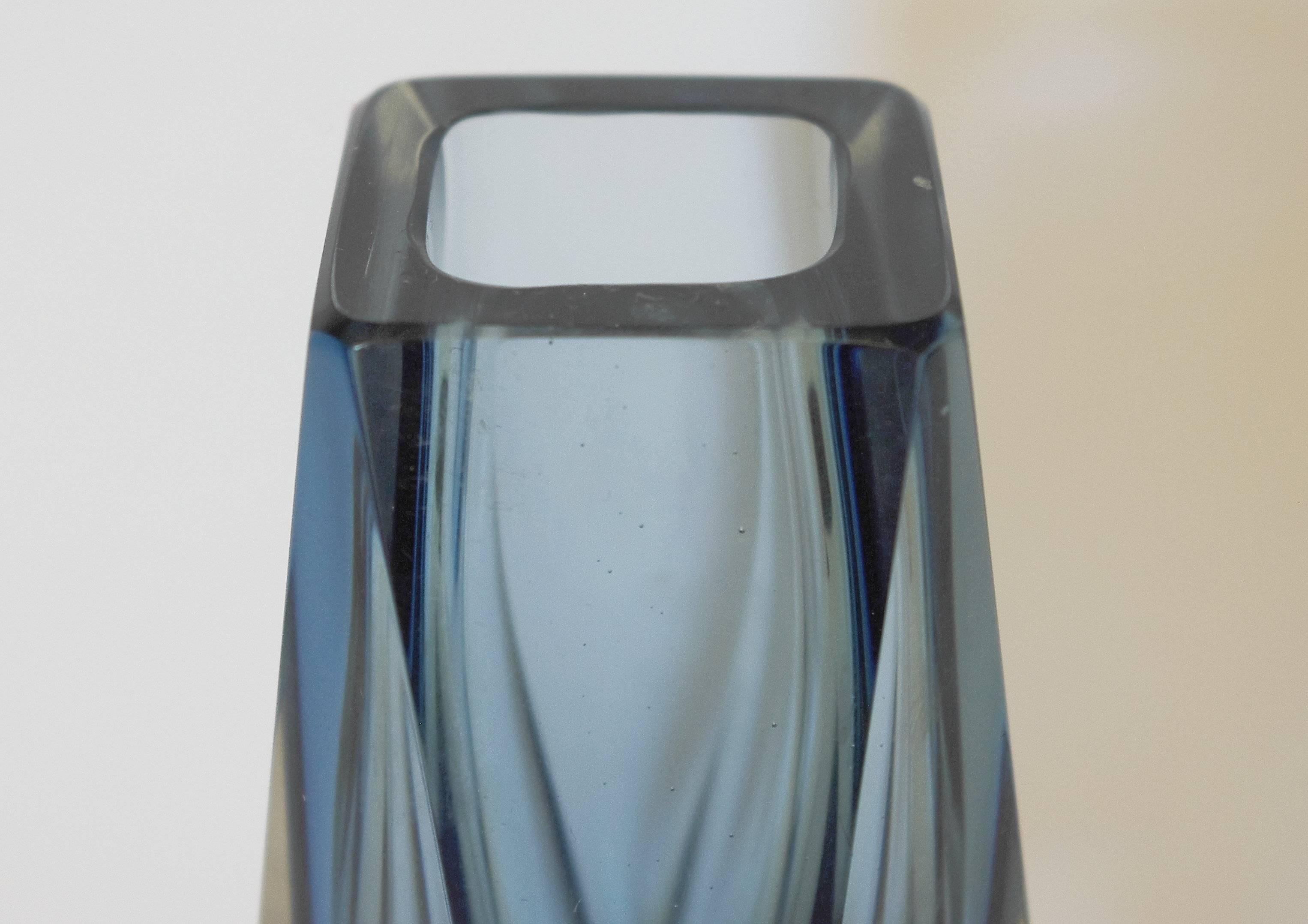 Italian Dark Blue Murano Glass Sommerso Faceted Vase by Mandruzzato