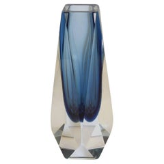 Dark Blue Murano Glass Sommerso Faceted Vase by Mandruzzato