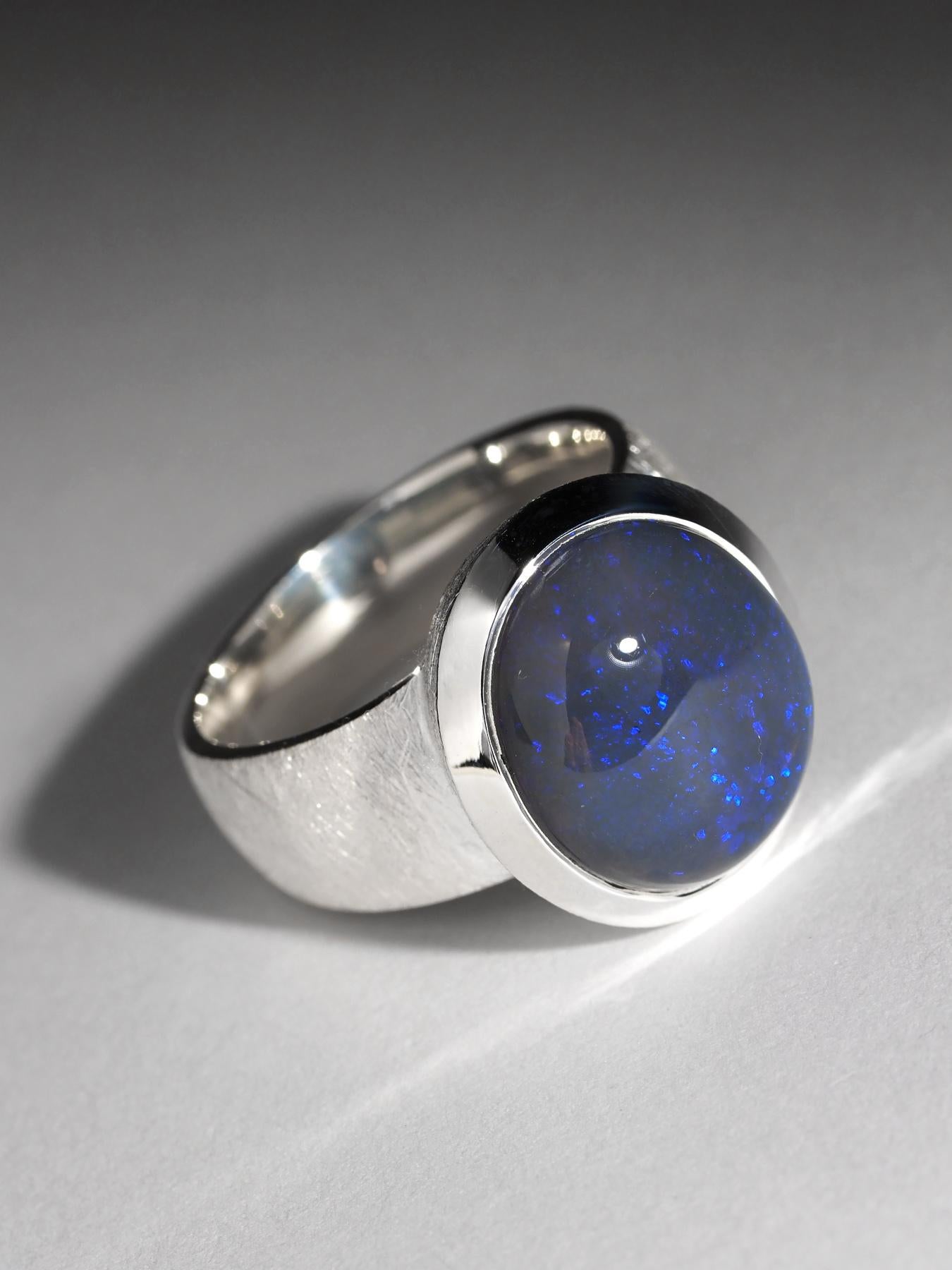 Dunkelblauer Opal Silber Ring Echter Opal Natürlicher Australischer Edel-Opal-Schmuck im Angebot 4