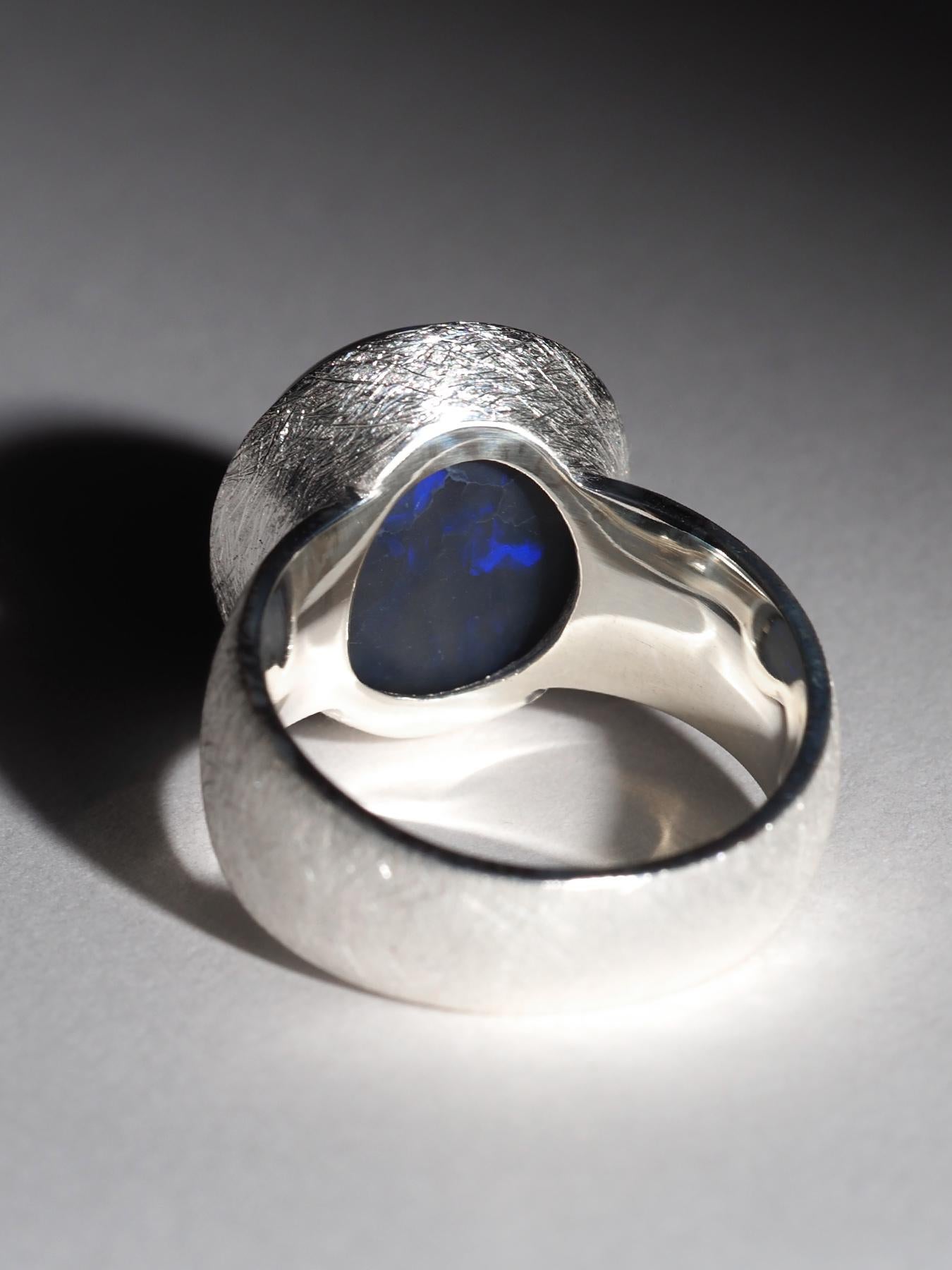 Dunkelblauer Opal Silber Ring Echter Opal Natürlicher Australischer Edel-Opal-Schmuck im Angebot 5