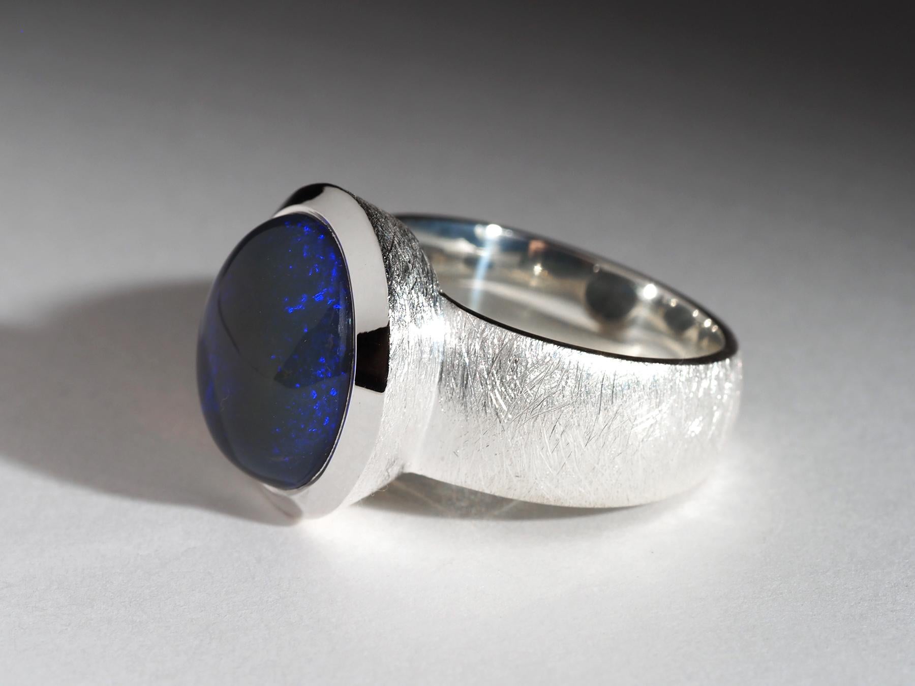 Dunkelblauer Opal Silber Ring Echter Opal Natürlicher Australischer Edel-Opal-Schmuck im Angebot 6