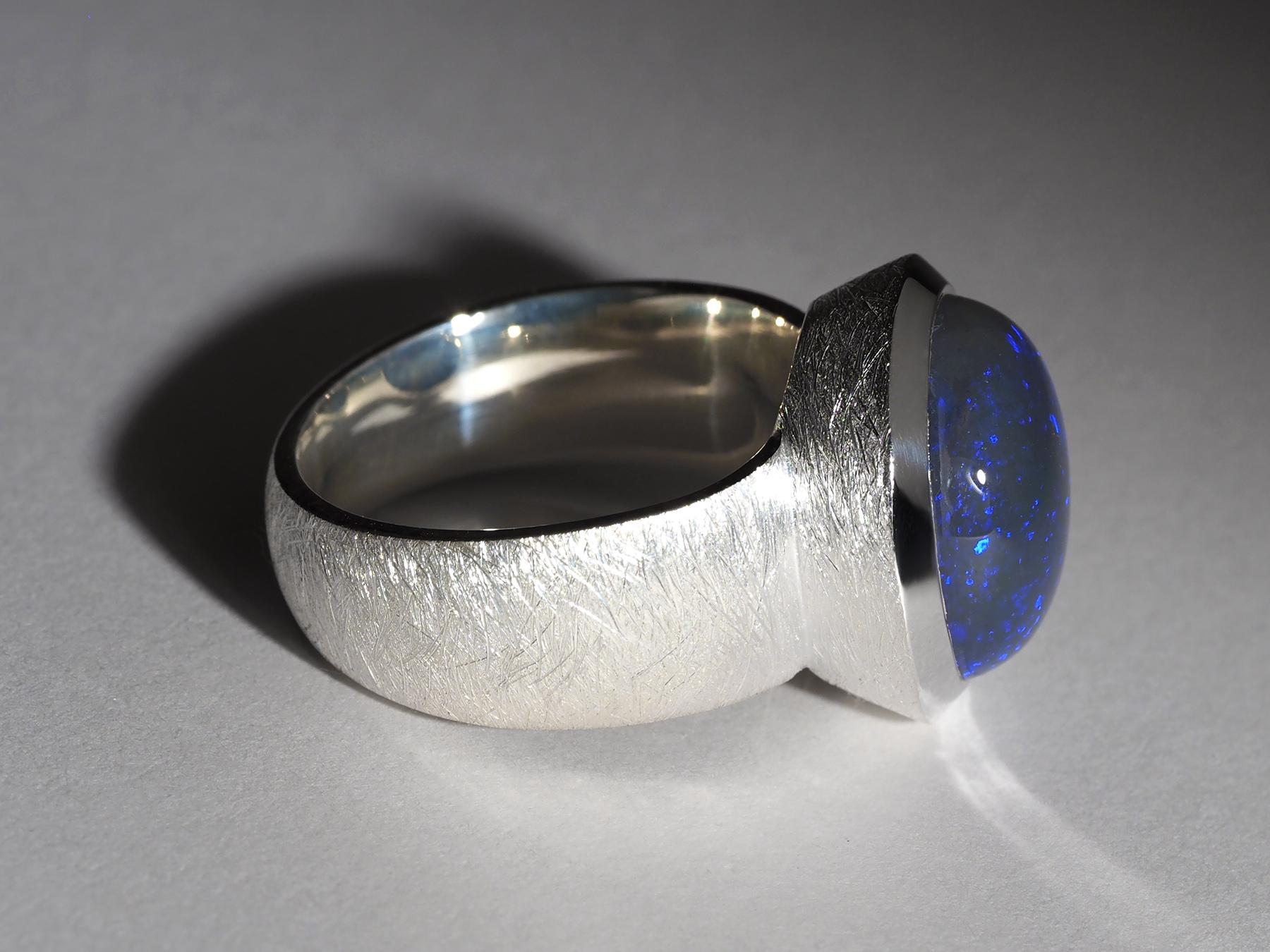 Dunkelblauer Opal Silber Ring Echter Opal Natürlicher Australischer Edel-Opal-Schmuck im Angebot 7