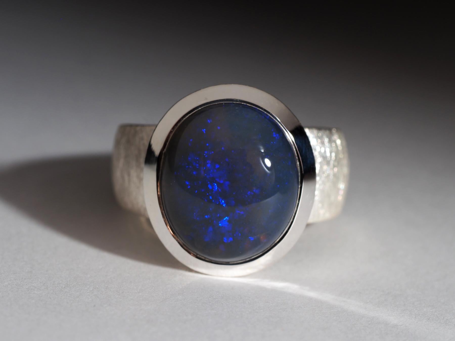 Dunkelblauer Opal Silber Ring Echter Opal Natürlicher Australischer Edel-Opal-Schmuck im Angebot 8