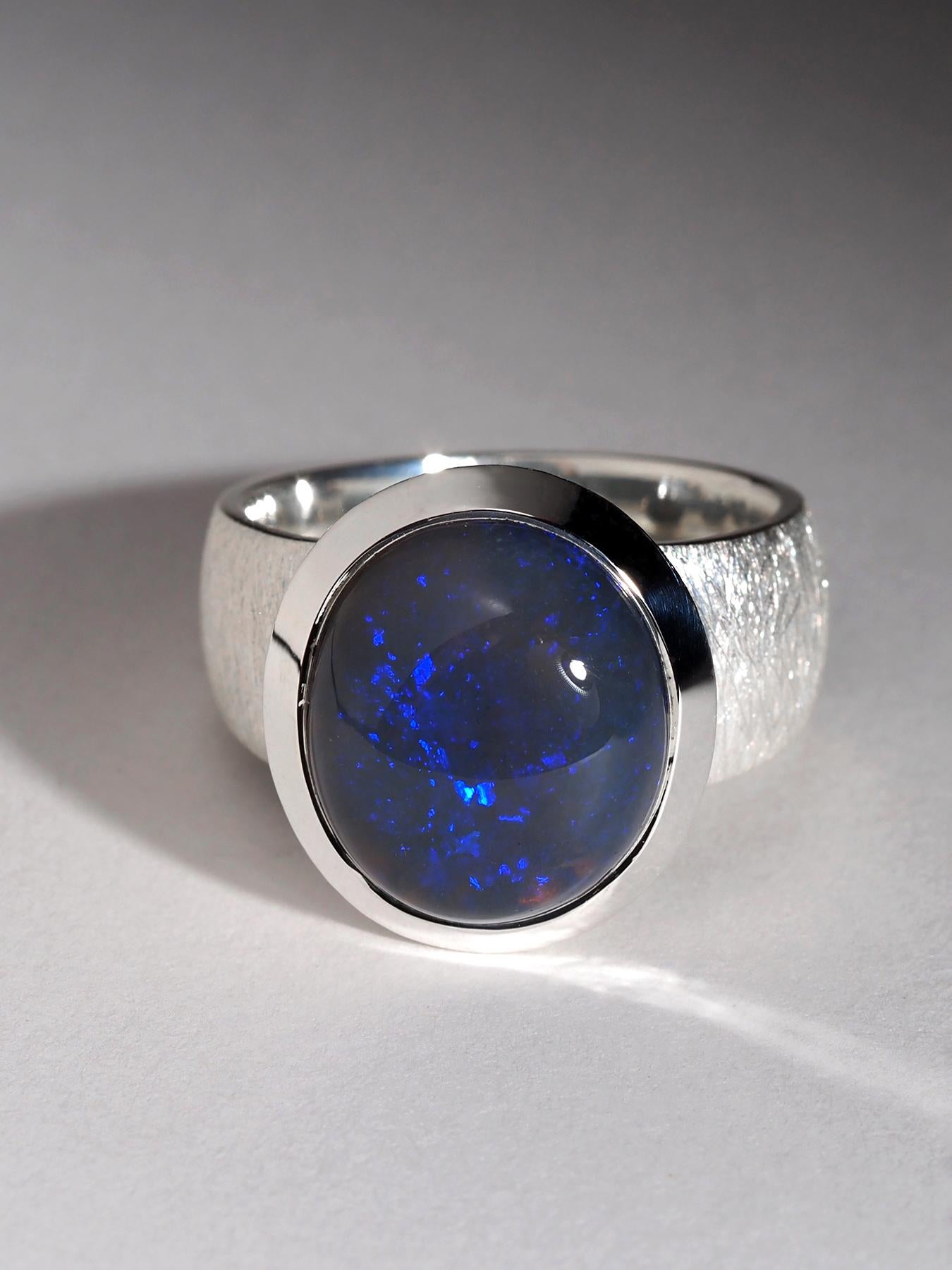 Dunkelblauer Opal Silber Ring Echter Opal Natürlicher Australischer Edel-Opal-Schmuck (Kunsthandwerker*in) im Angebot