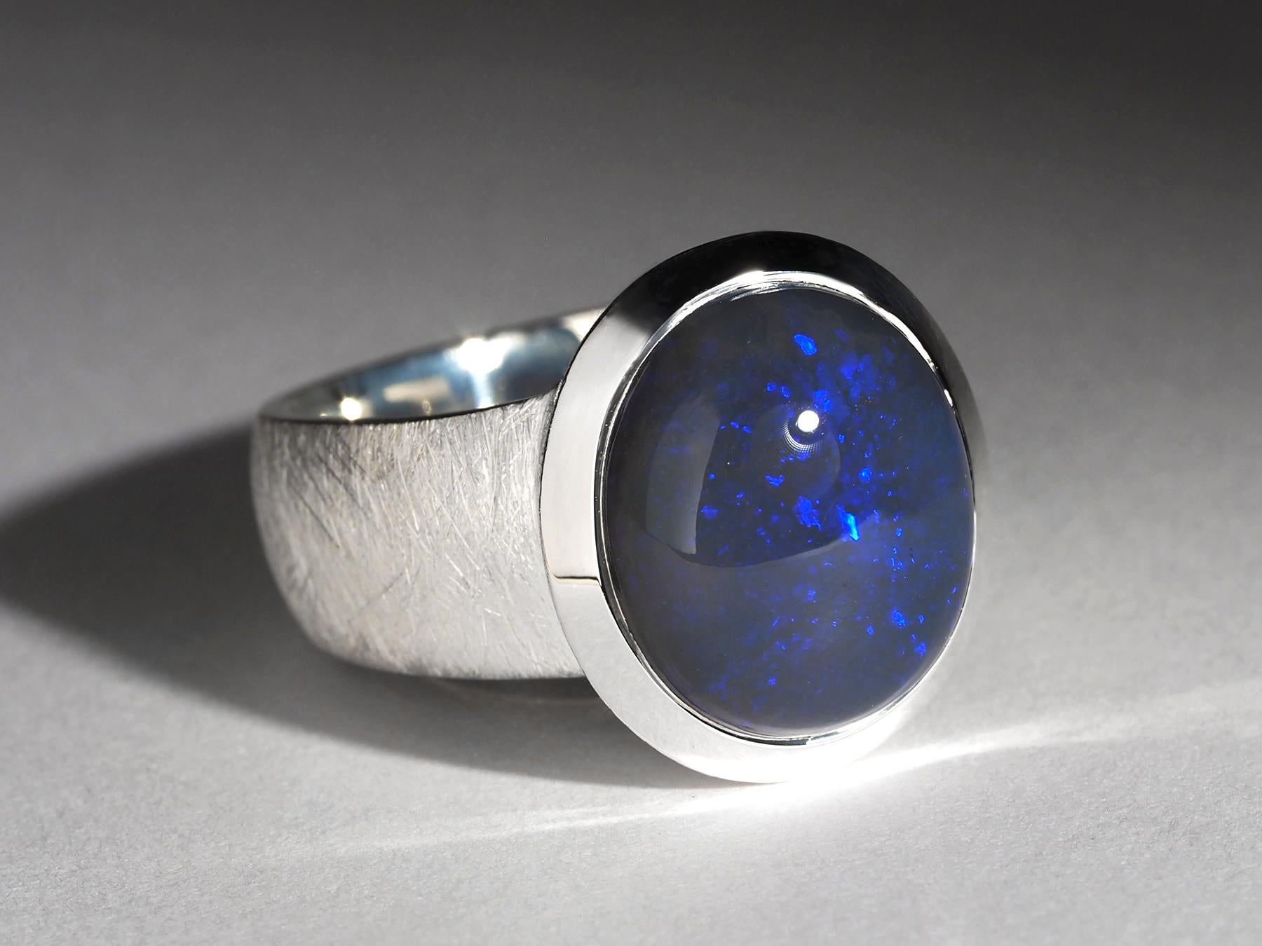 Dunkelblauer Opal Silber Ring Echter Opal Natürlicher Australischer Edel-Opal-Schmuck für Damen oder Herren im Angebot