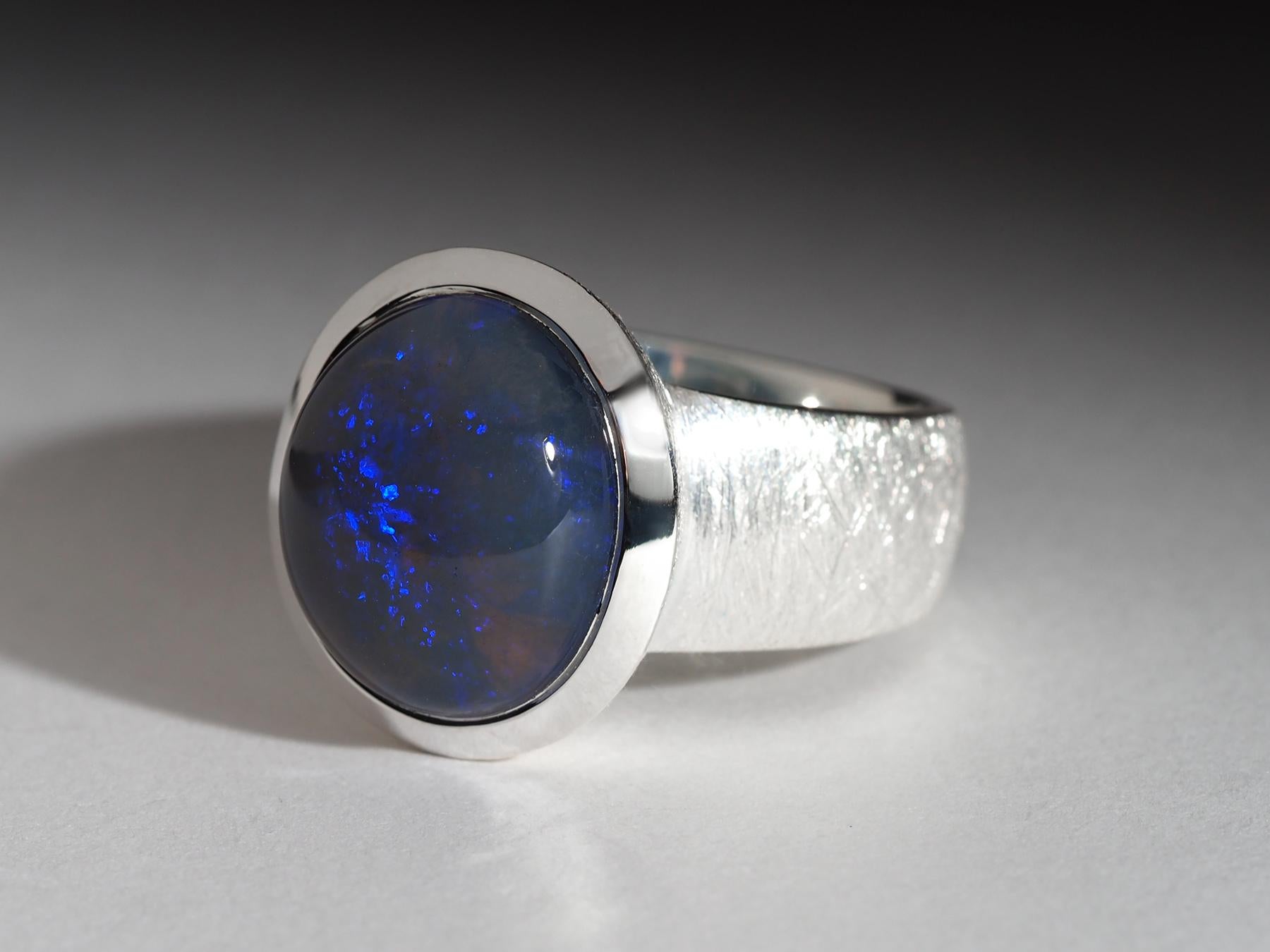 Dunkelblauer Opal Silber Ring Echter Opal Natürlicher Australischer Edel-Opal-Schmuck im Angebot 1