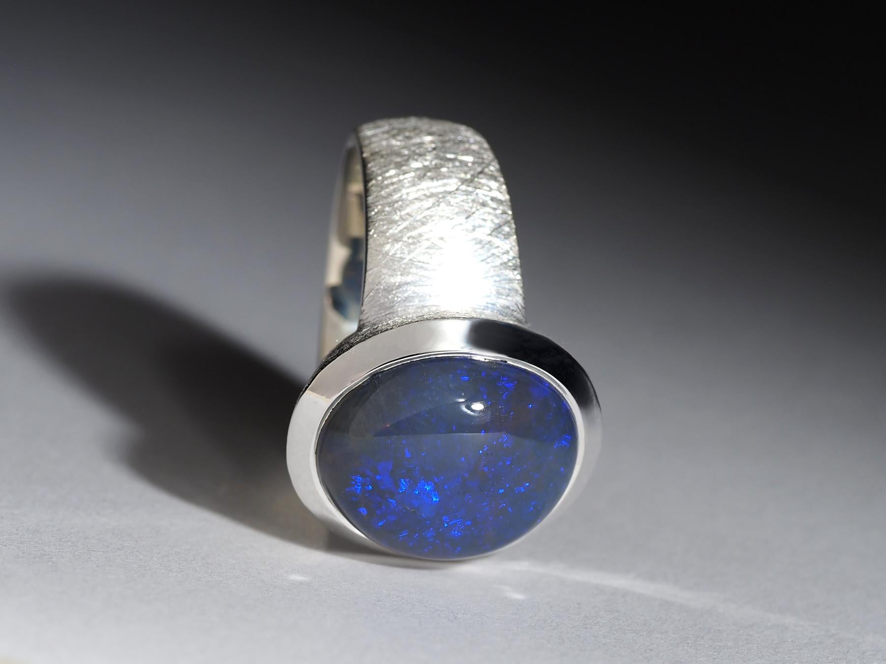 Dunkelblauer Opal Silber Ring Echter Opal Natürlicher Australischer Edel-Opal-Schmuck im Angebot 2