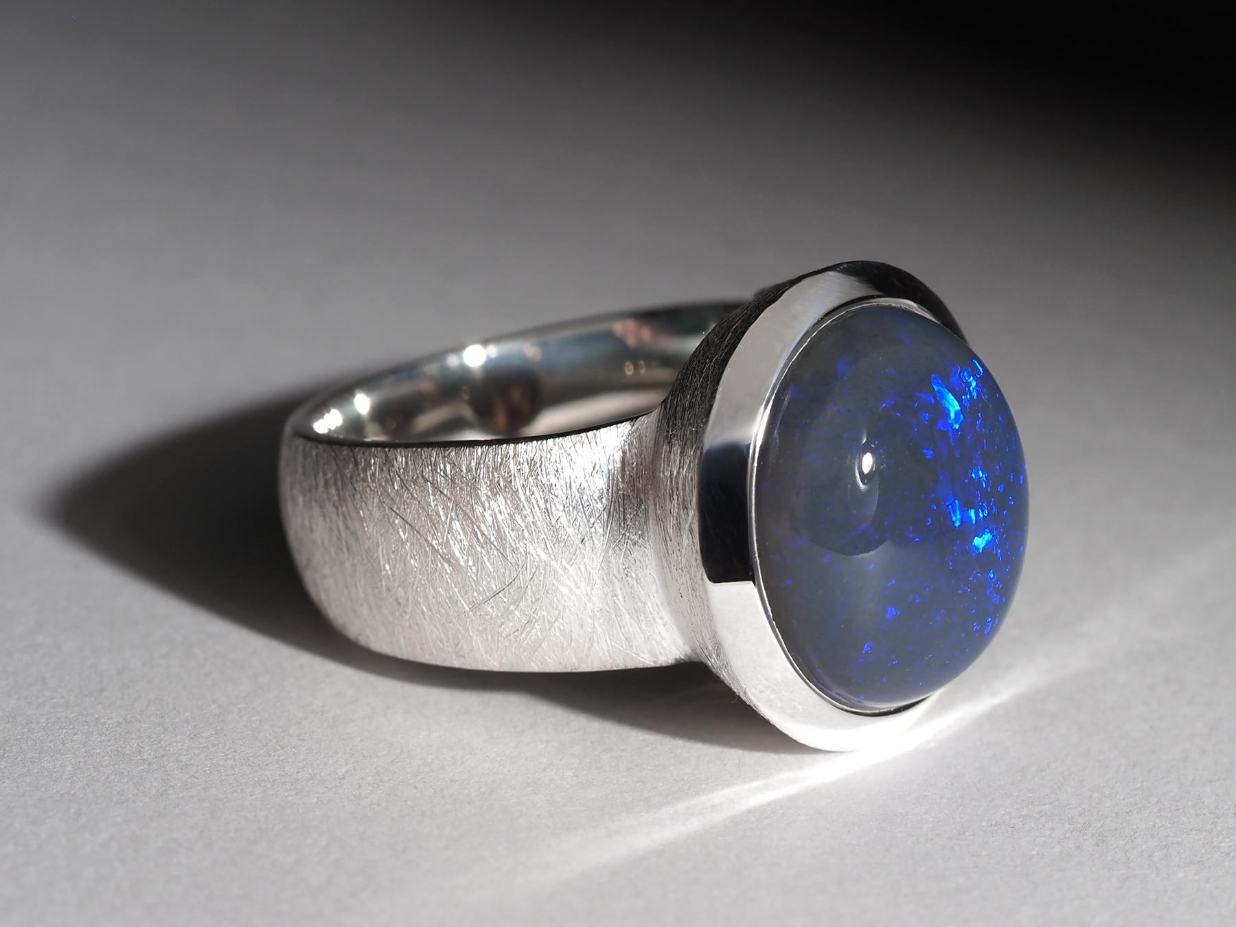 Dunkelblauer Opal Silber Ring Echter Opal Natürlicher Australischer Edel-Opal-Schmuck im Angebot 3