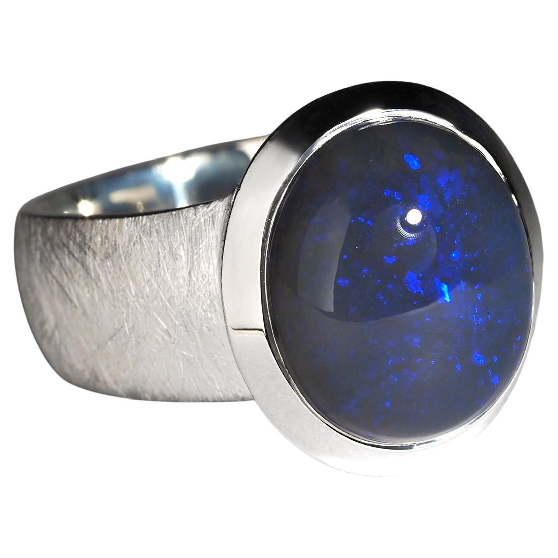 Anello d
argento di opale blu scuro Opale genuino Opale naturale Opale prezioso australiano Gioielli