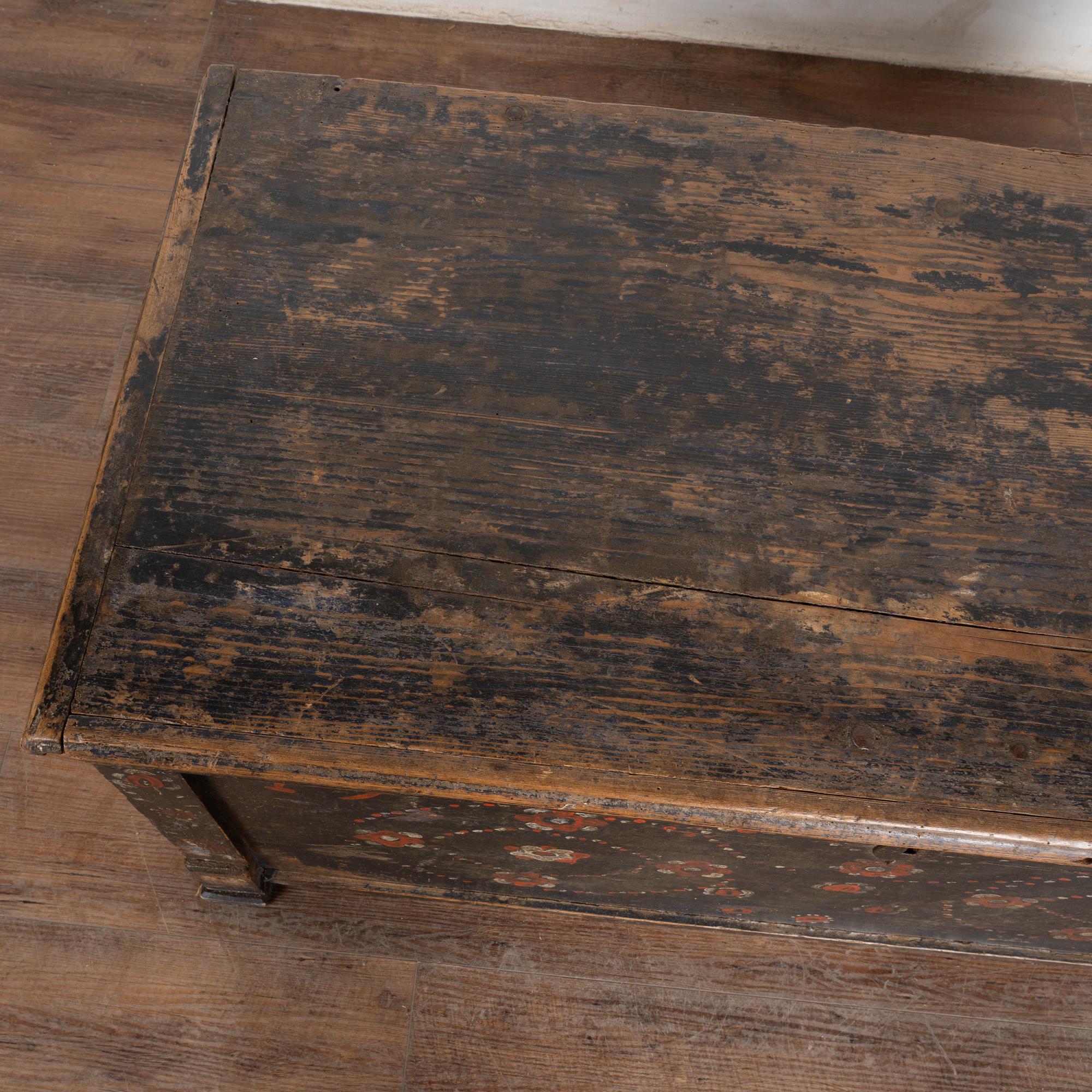 Baule piatto dipinto di blu scuro datato 1900, Ungheria in vendita 4