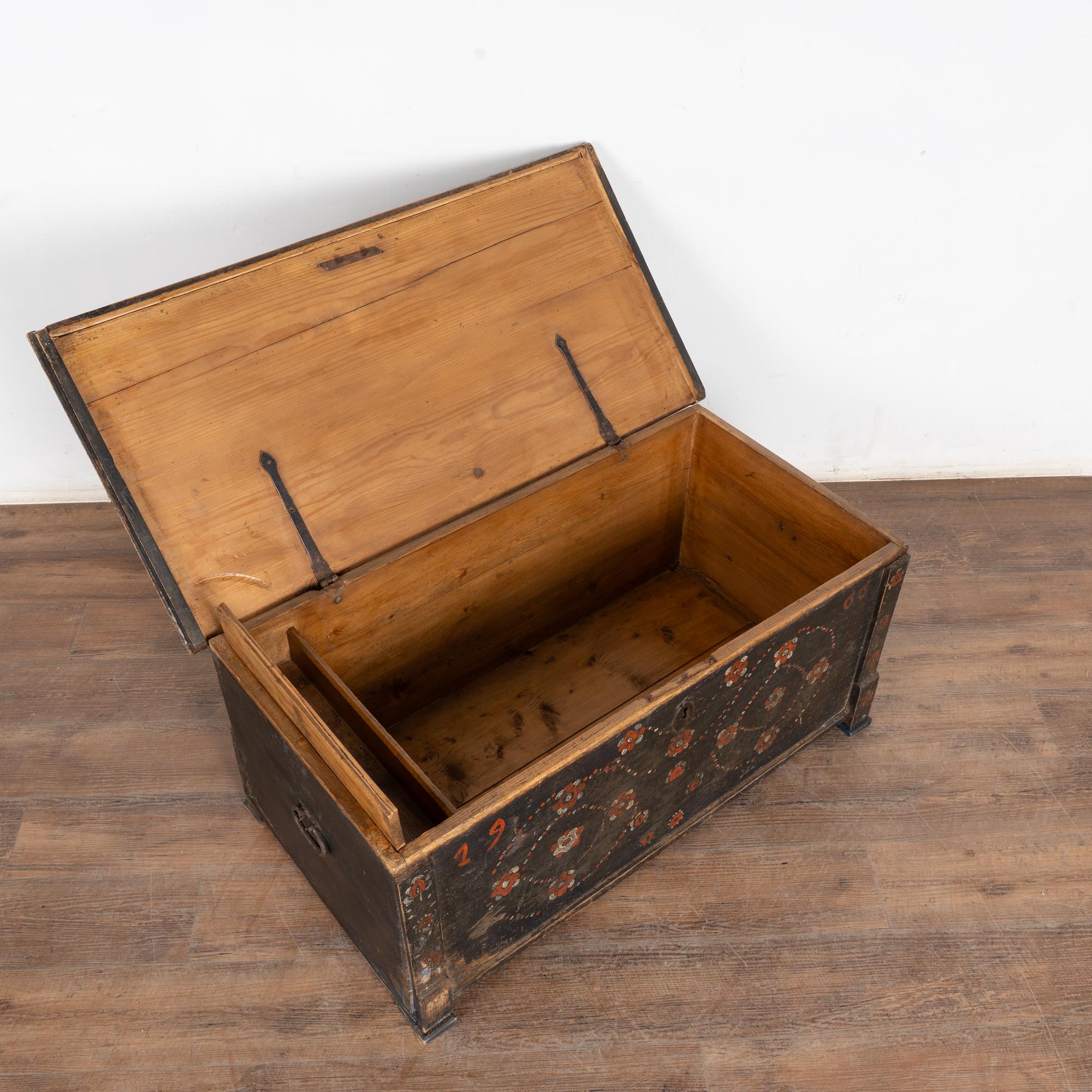 Ungherese Baule piatto dipinto di blu scuro datato 1900, Ungheria in vendita