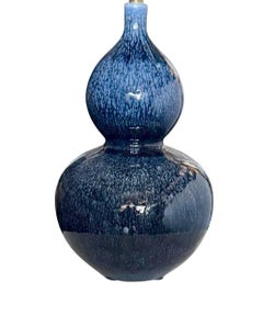 Dark Blue Pair Gourd Shaped Lamps With Shades, China, Contemporary