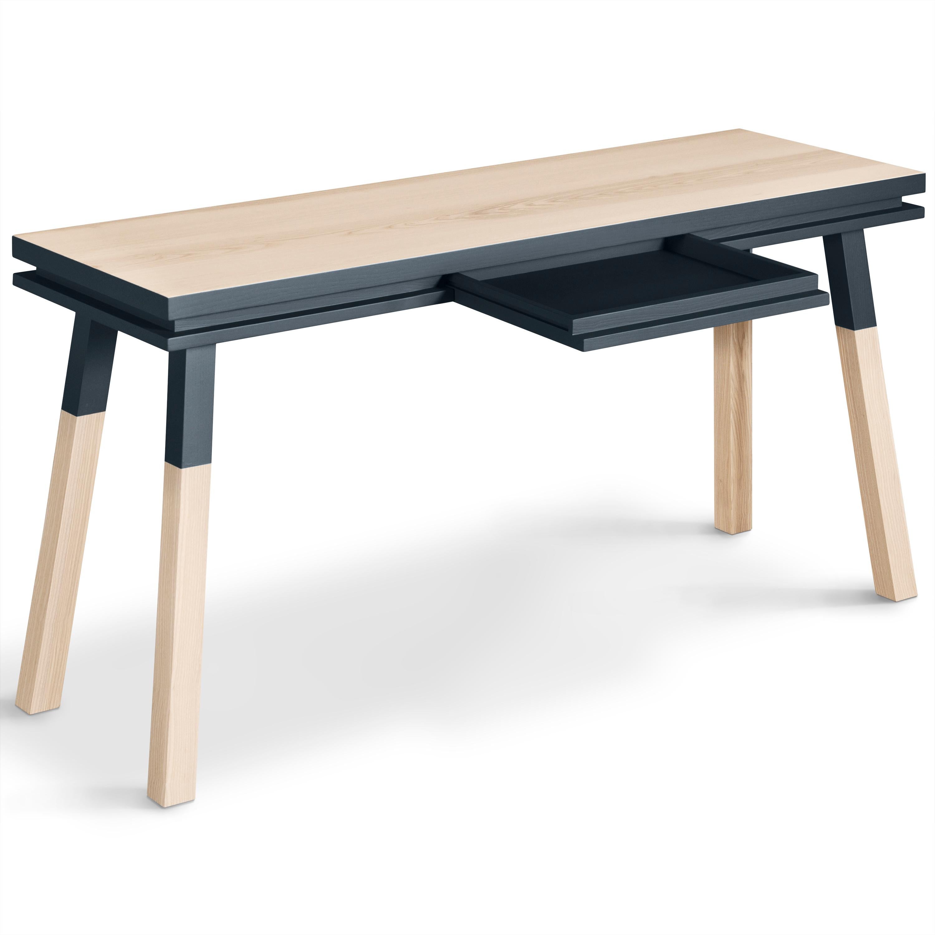 Wood Dark Blue rectangular table in solid wood, design by Eric Gizard, Paris For Sale