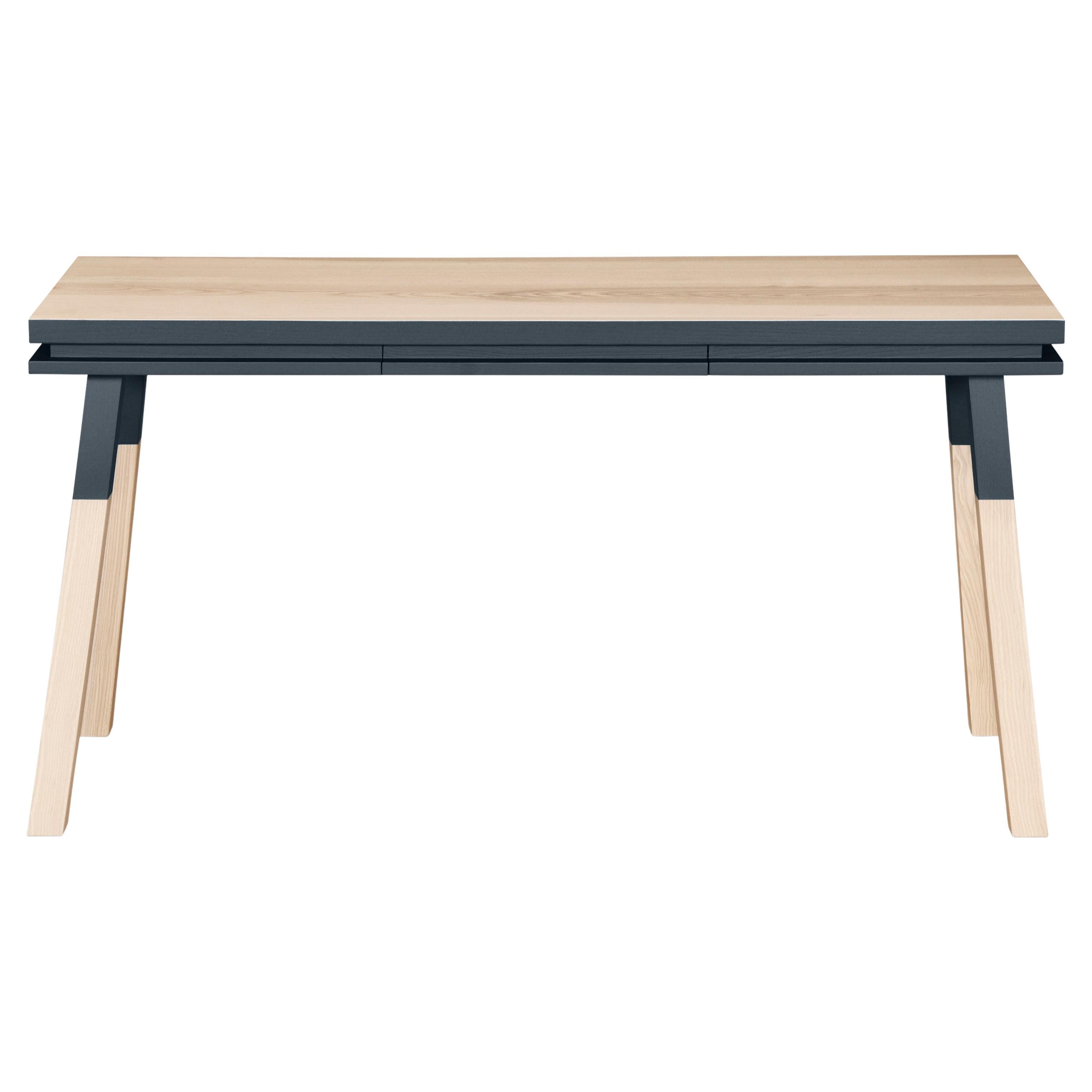 Dark Blue rectangular table in solid wood, design by Eric Gizard, Paris For Sale