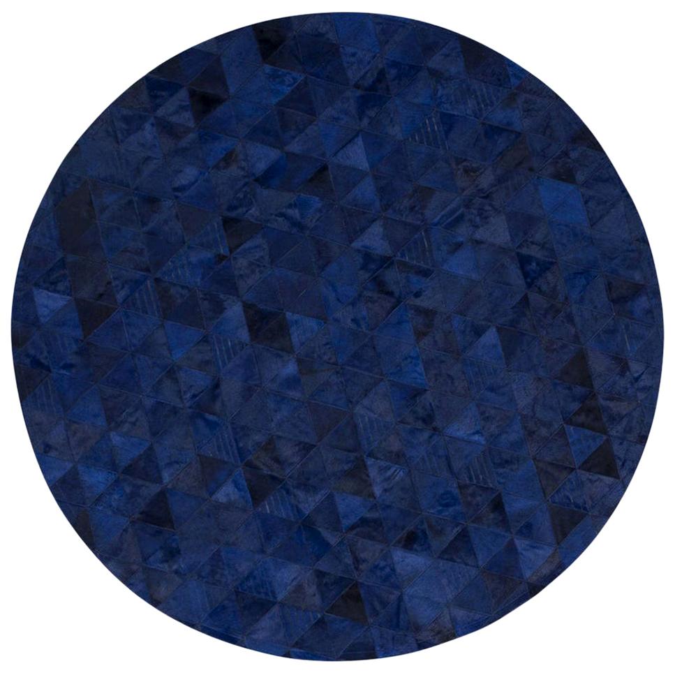 Dark blue Round Customizable Trilogia Cowhide Rug X-Large  For Sale