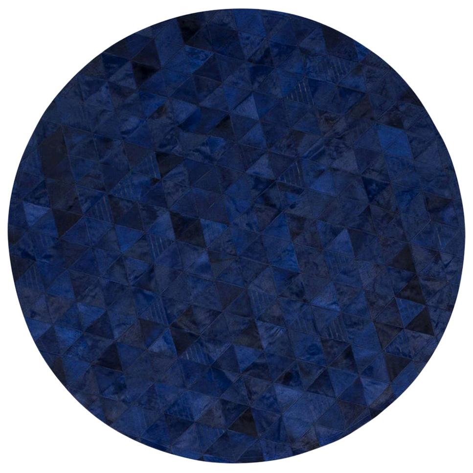 Azul oscuro Alfombra redonda personalizable de cuero de vaca Trilogia X-Grande
