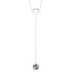 Dark Blue Topaz Blossom Stone and Square Lariat Necklace