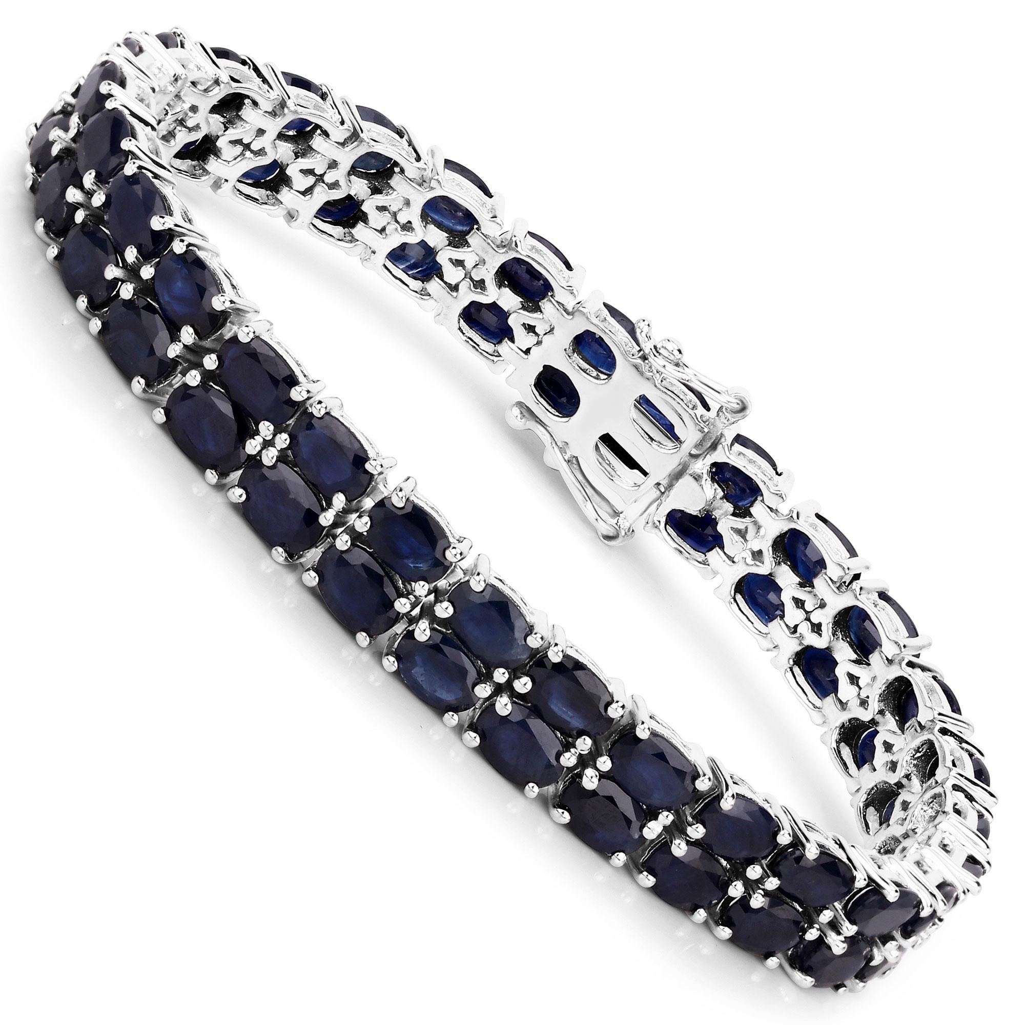 Contemporary Dark Blue Sapphire Bracelet 28.80 Carats Sterling Silver For Sale