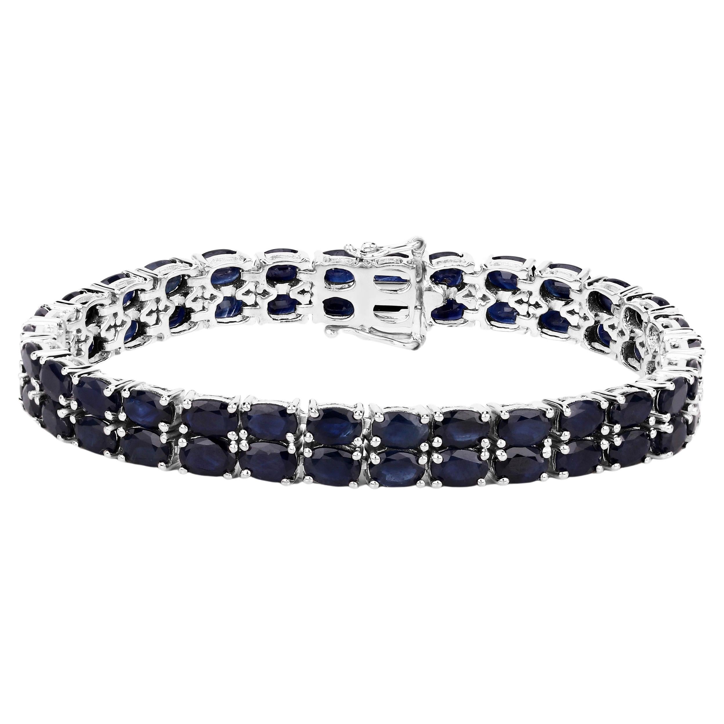 Dark Blue Sapphire Bracelet 28.80 Carats Sterling Silver
