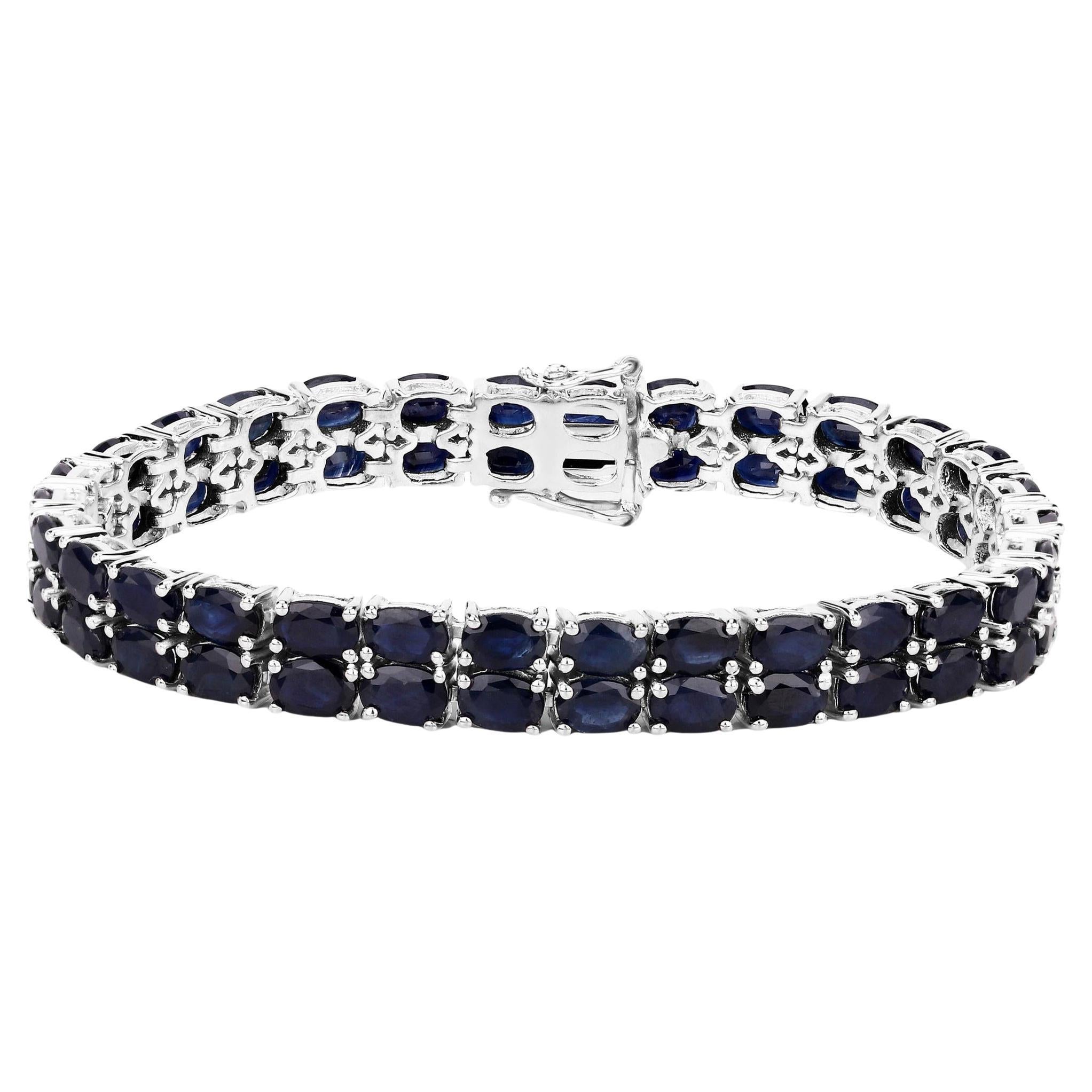 Dark Blue Sapphire Bracelet 28.80 Carats Sterling Silver