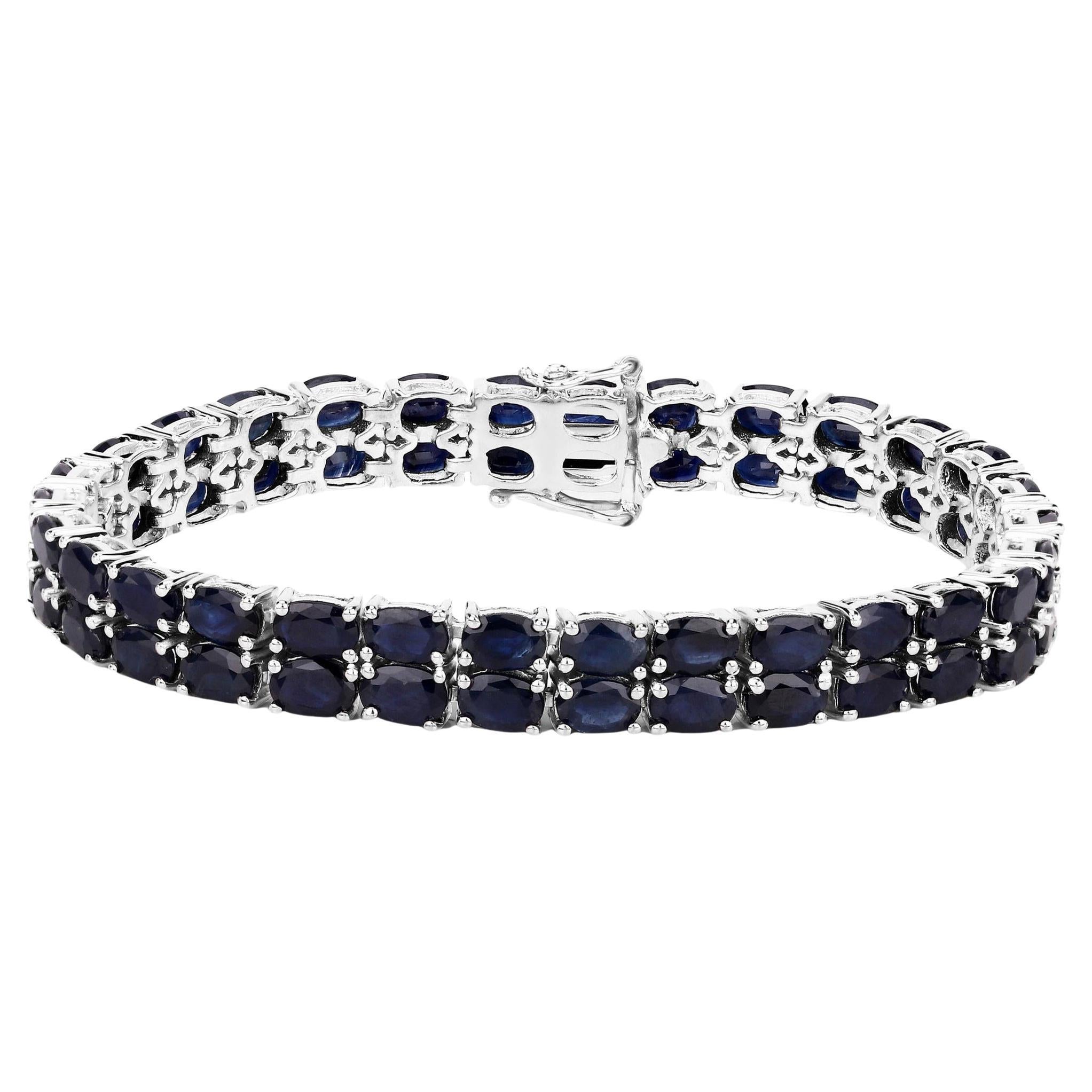 Dunkelblaues Saphir-Armband 28.80 Karat Sterlingsilber