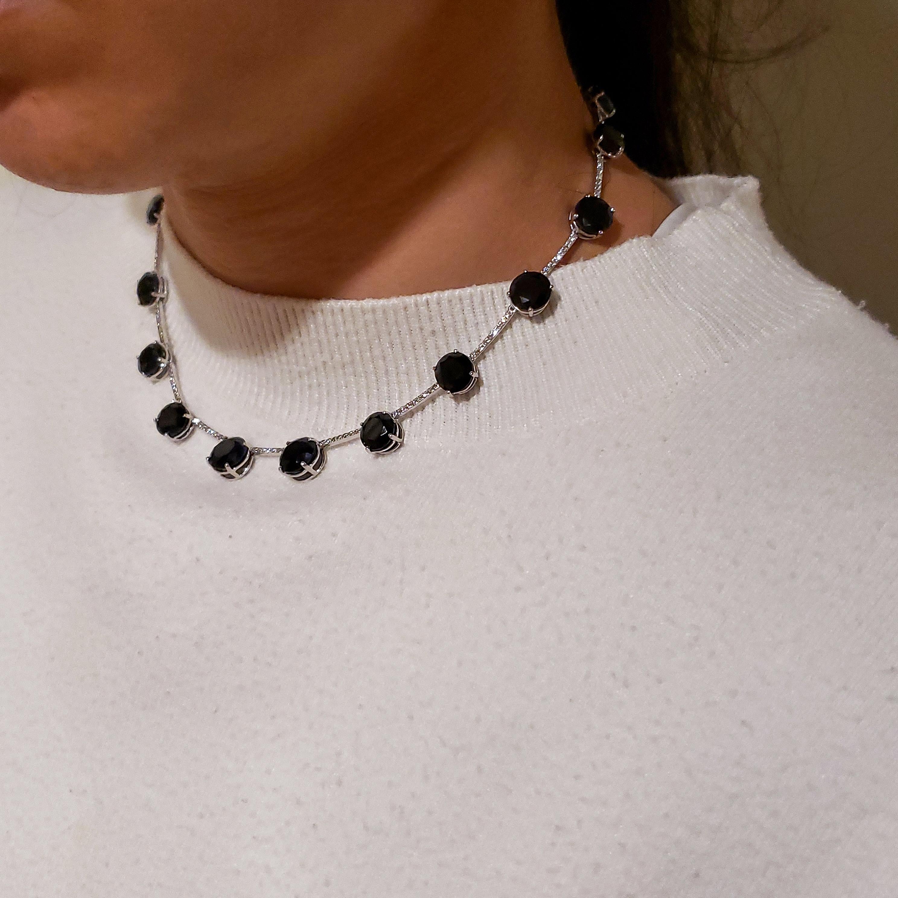 Contemporary Dark Blue Sapphire by the Yard Necklace in White Gold