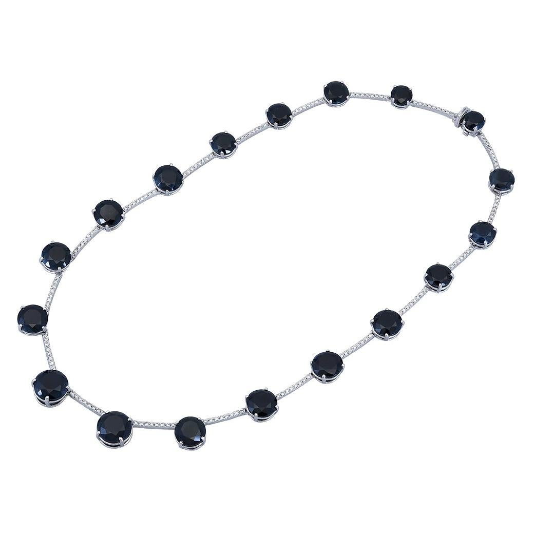 Dark Blue Sapphire by the Yard Necklace in White Gold