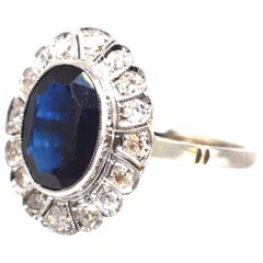 Dark Blue Sapphire & Diamond Cluster Ring, Early 20th Century