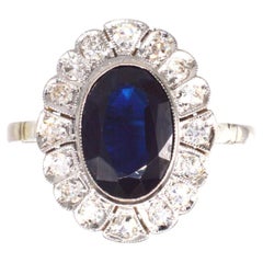 Dark Blue Sapphire & Diamond Cluster Ring, Early 20th Century