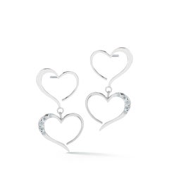 Dark Blue Topaz Double Heart Pave Dangle Earrings