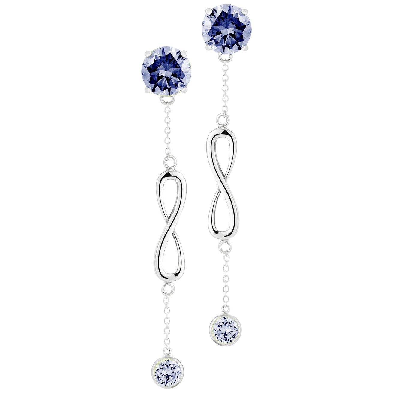 Dark Blue Topaz Double Stone Infinity Chain Earrings For Sale