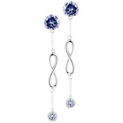Dark Blue Topaz Double Stone Infinity Chain Earrings