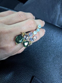 Dark Blue Sapphire Eighteen Karat Yellow Gold Cocktail Cluster Ring