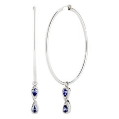 Dark Blue Topaz Infinity Stone Dangle Hoops